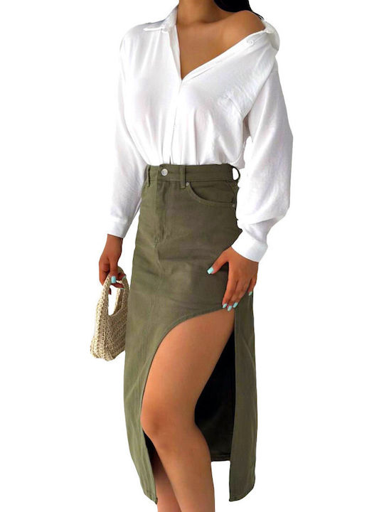 Fustă-Șort pentru femei Denim Cu talie înaltă Khaki