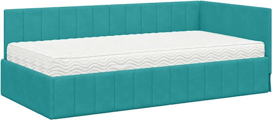 Ein Einzelbett Mit Samt Türkis Mit Lattenrost & Matratze 100x200cm