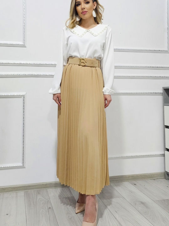 Πλισέ Maxi Φούστα Beige
