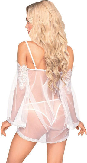 Penthouse Lip Smacker Babydoll Sexy Ρόμπα White