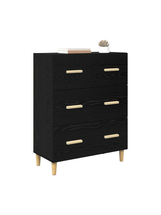 Sideboard Wooden with Drawers Black Oak 34x69.5x90cm