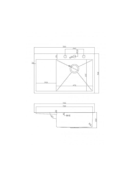 Inter Ceramic Alpaca ICK7851 Drop-In Мивка Inox Ш78xД51см Черен