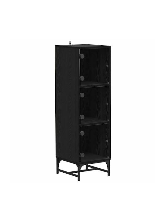 Wohnzimmer Vitrine aus Holz & Metall mit Verglasung Schwarze Eiche 35x37x117cm