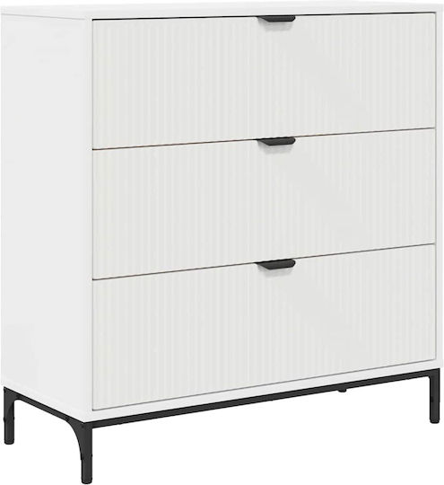 Wooden Chest of Drawers with 3 Drawers White 79.5x33x82cm