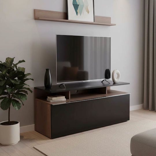 TV Stand Wooden Temano Black Gloss-Walnut L117xW40xH48cm