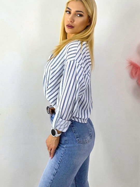 Μακρυμάνικο Γυναικείο Πουκάμισο Navy/white Ριγέ
