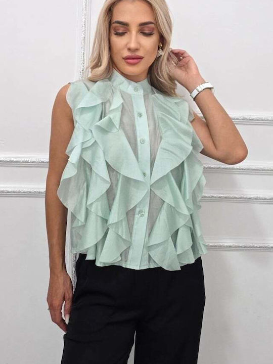 Αμάνικο Γυναικείο Τζιν Πουκάμισο Mint Green