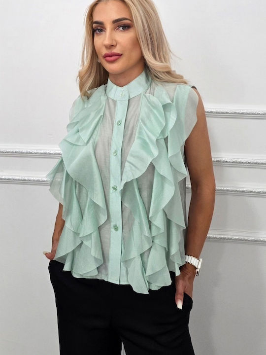 Αμάνικο Γυναικείο Τζιν Πουκάμισο Mint Green