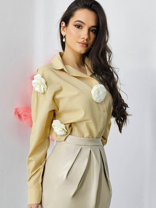 Mânecă lungă Femei Cămașă Cream Floral