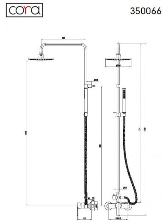 Cora Adjustable Shower Column with Mixer Silver