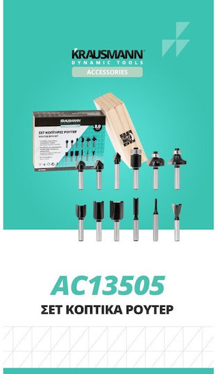 Krausmann Set of Router Bits 8mm Cutter Set for Wood 8mm 12pcs