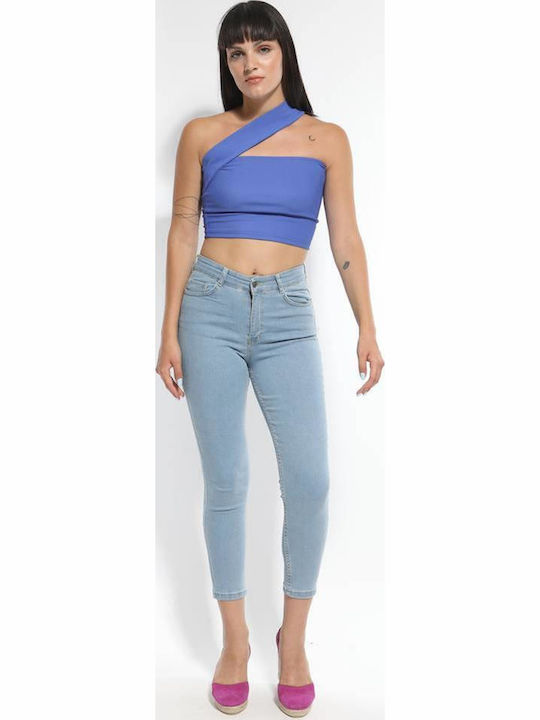 Bluza Damă Crop Top Cu Bretele Albastră