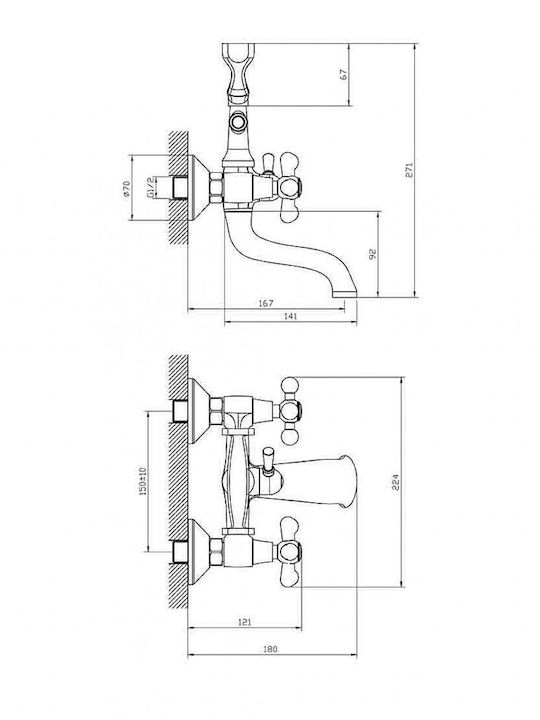 Inter Ceramic Algara Icf Αναμεικτική Μπαταρία Ντουζιέρας Πλήρες Σετ Μπρονζέ