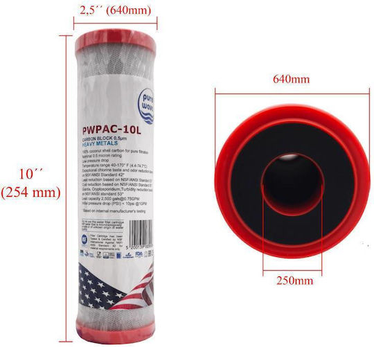 Countertop and Under Sink Water Filter Replacement made of Activated Carbon 10" 0.5 μm