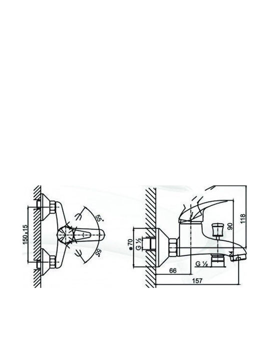 Inter Ceramic Αναμεικτική Μπαταρία Ντουζιέρας Πλήρες Σετ Ασημί