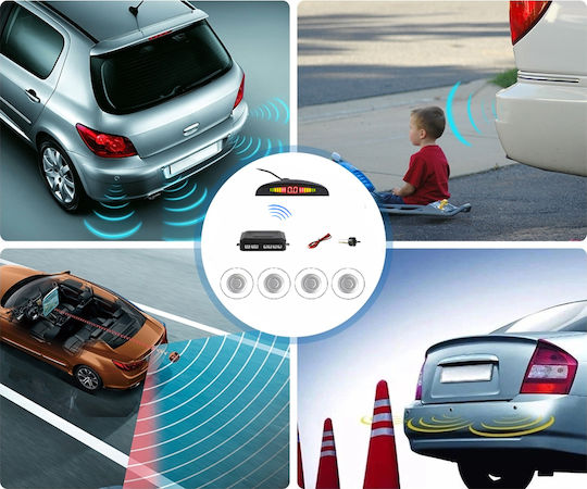 Car Parking System with Screen and 4 Sensors in Silver Color