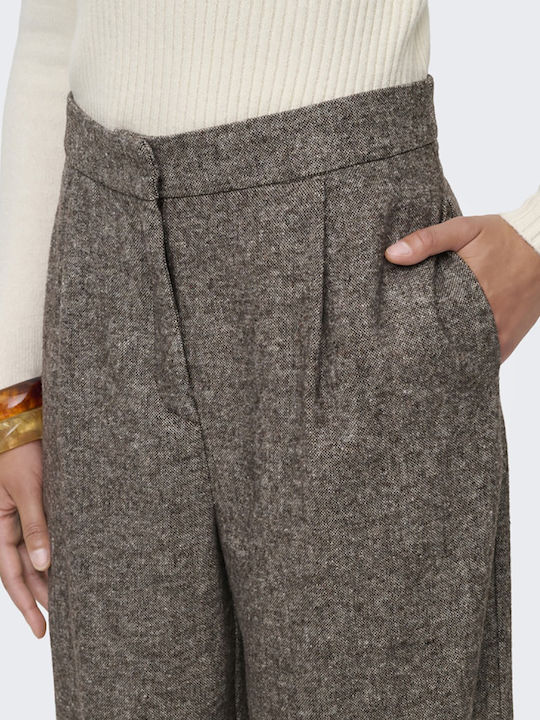 Damen Hochbund Stoff Hose in Breit Bein Stil Mulch Weiß Melange Sandbraun