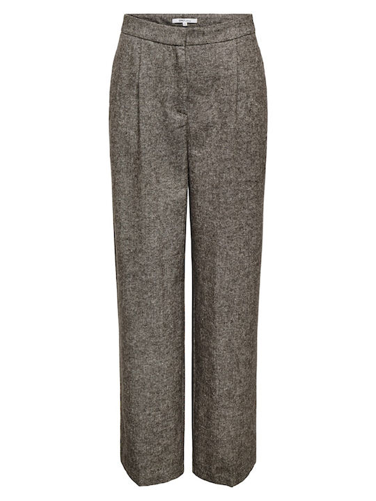Damen Hochbund Stoff Hose in Breit Bein Stil Mulch Weiß Melange Sandbraun