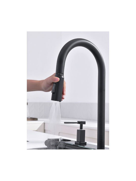 Inter Ceramic Drop-In Kitchen Sink Inox with Faucet M76xP46.5cm Black