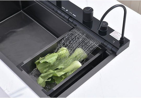 Inter Ceramic Aquaris Bg8276 Drop-In Küchenspüle Inox mit Wasserhahn M76xP46,5cm Schwarze
