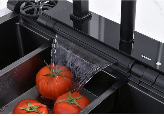Inter Ceramic Aquaris Bg8276 Drop-In Küchenspüle Inox mit Wasserhahn M76xP46,5cm Schwarze