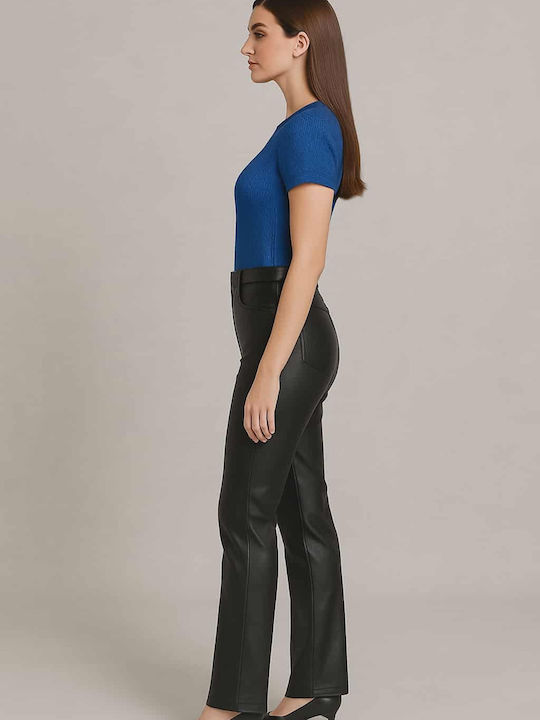 Plus Size Γυναικείο Ψηλόμεσο Υφασμάτινο Παντελόνι Μαύρο