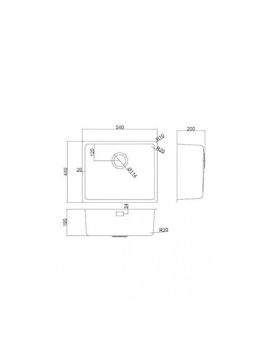 Inter Ceramic Ένθετος Νεροχύτης Inox Μ44xΠ54cm Ασημί