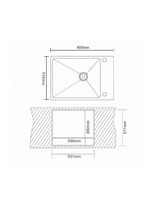 Inter Ceramic Ένθετος Νεροχύτης Inox με Μπαταρία Μ60xΠ51cm Γκρι