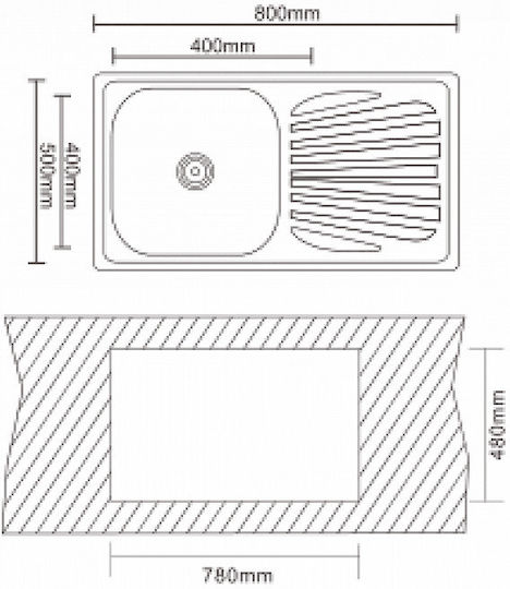 Inter Ceramic Drop-In Küchenspüle Inox M80xB50cm Silber