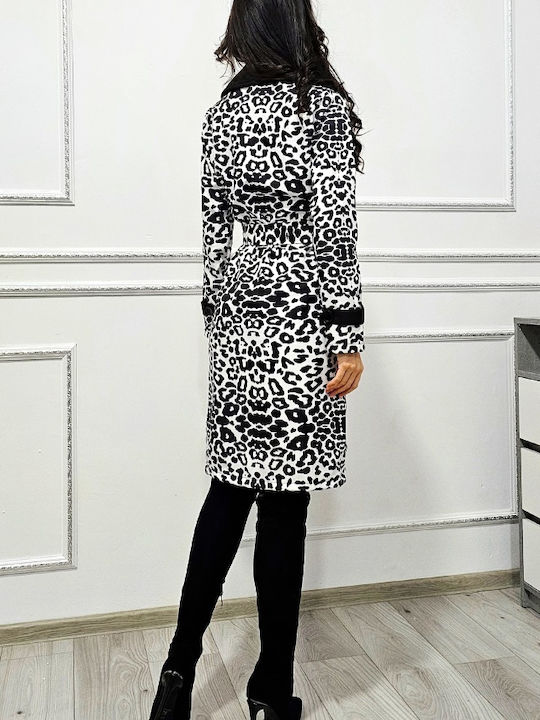 Damen Leopard Black Leopard Mantel mit Knöpfen