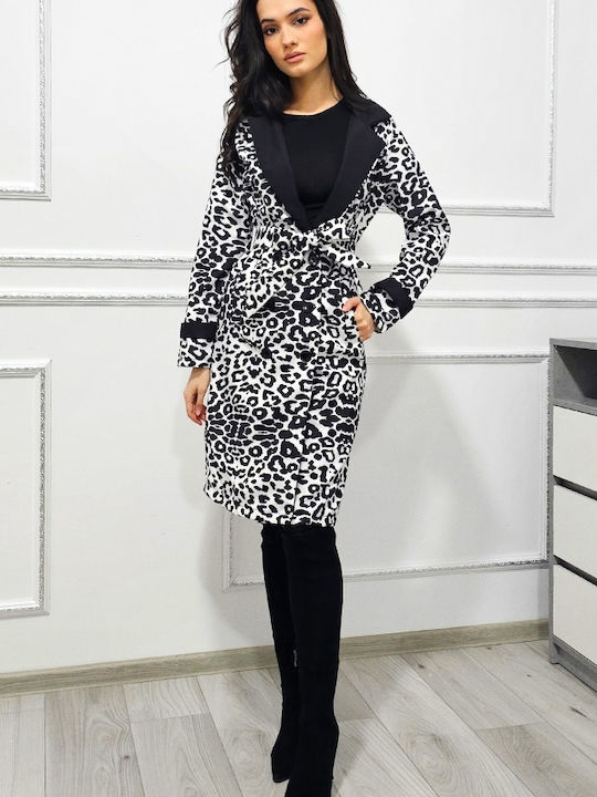 Damen Leopard Black Leopard Mantel mit Knöpfen