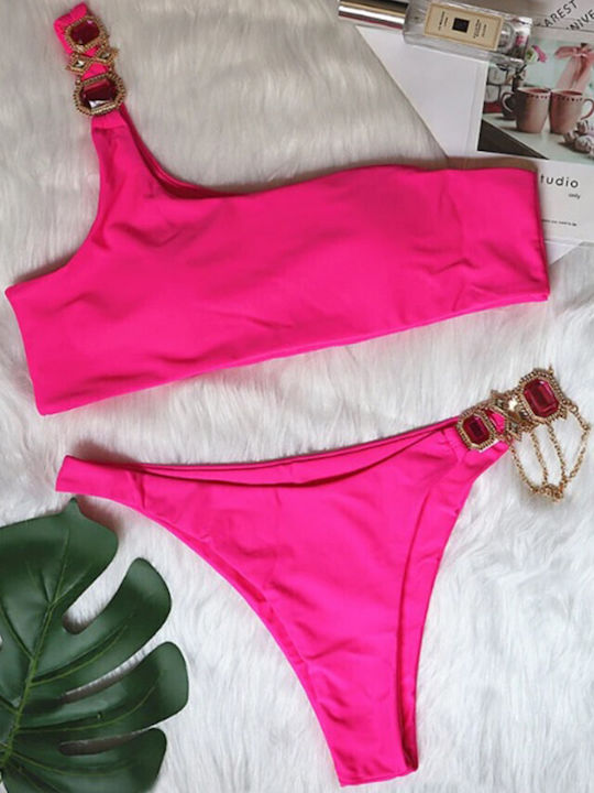 Set Bikini Mit Einer Schulter & Brasilien Fuchsie