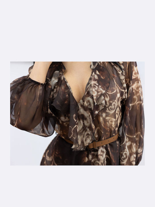 Sommer Maxi Hemdkleid Kleid Brown