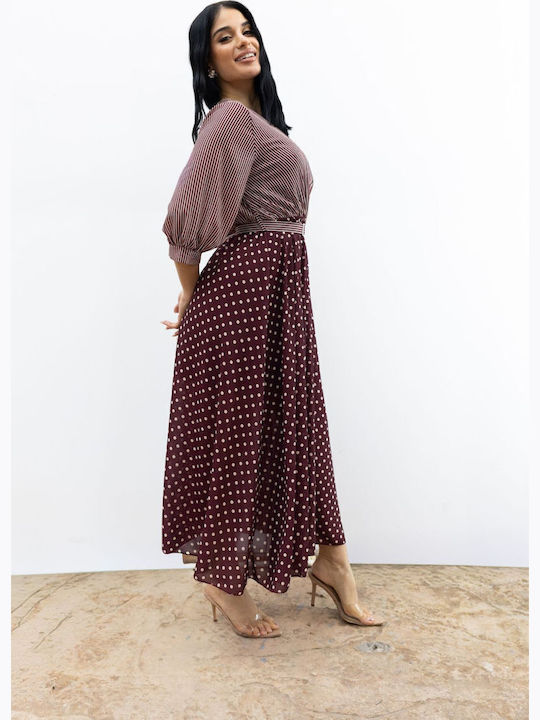 Midi Dress for Wedding - Christening Burgundy 1952 Burgundy Polka Dot
