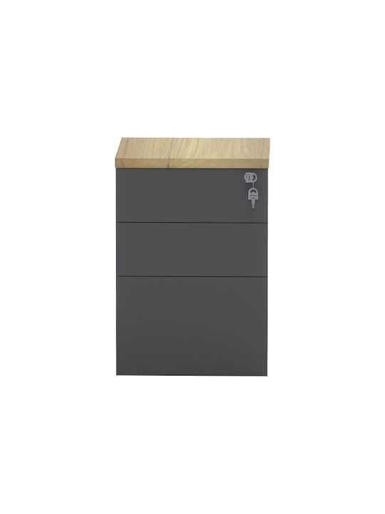 Lotus Office Storage Chipboard Drawer with Wheels, Lock & Drawers Φυσική-ανθρακί L40xW44xH61cm