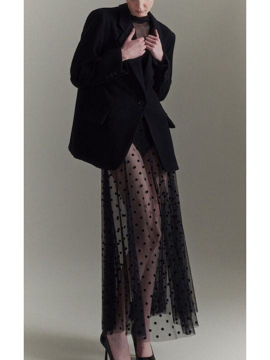 Maxi Skirt with Tulle Polka Dot Black