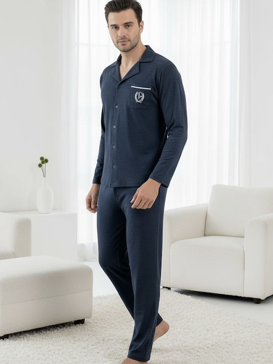 Men's Winter Pajamas Set Navy Blue