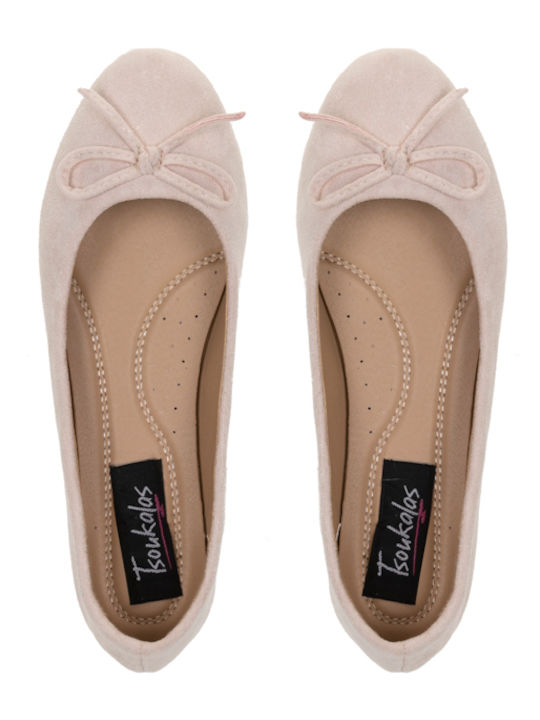 Suede Women's Ballerina Shoes Beige