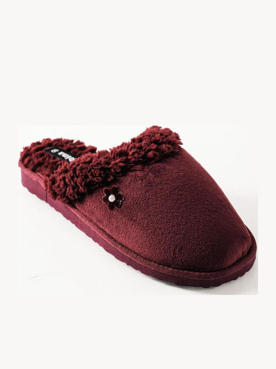 Winter Women's Slippers with Fur Burgundy