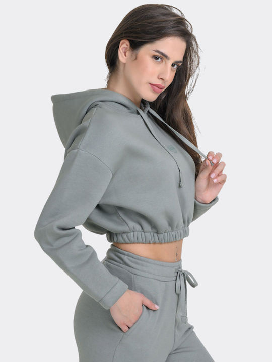 Cropped Women's Sweatshirt Hooded Beige