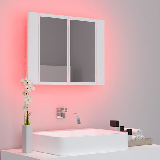 vidaXL Rectangular Led Bathroom Mirror Made of Plastic with Shelf & Cabinet 60x12cm White