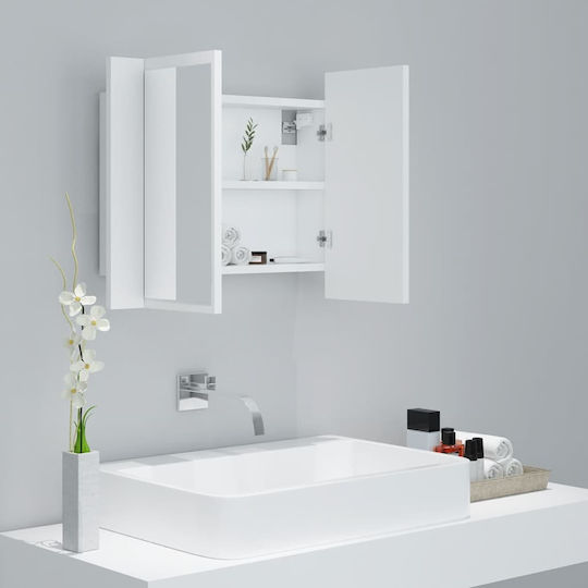 vidaXL Rectangular Led Bathroom Mirror Made of Plastic with Shelf & Cabinet 60x12cm White
