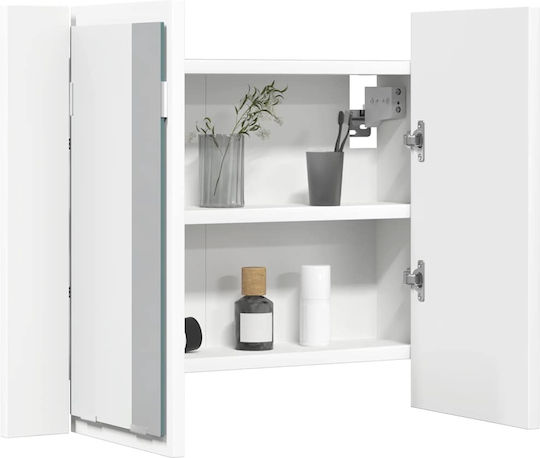 vidaXL Rectangular Led Bathroom Mirror Made of Plastic with Shelf & Cabinet 60x12cm White