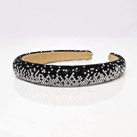Fuzty Headband Two-tone Rhinestones Black-silver