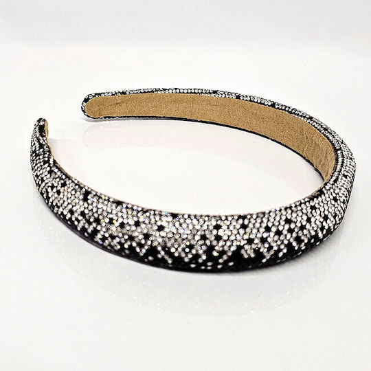Fuzty Headband Two-tone Rhinestones Black-silver