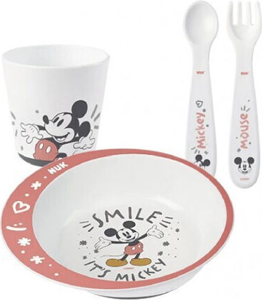 Nuk Set Essgeschirr aus Kunststoff mit rutschfester Basis Mehrfarbig Mickey 4Stück für 9+ Monate