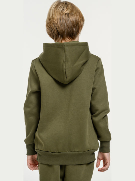 Athletic Kids Cardigan Cotton with Hood Khaki