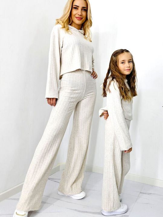 Women's Cream Set with Trousers Loose Fit