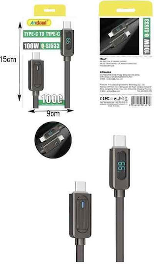Andowl Qsj533 USB 2.0 Cable USB-C Male - USB-C 100W PD Black 1m Q-SJ533