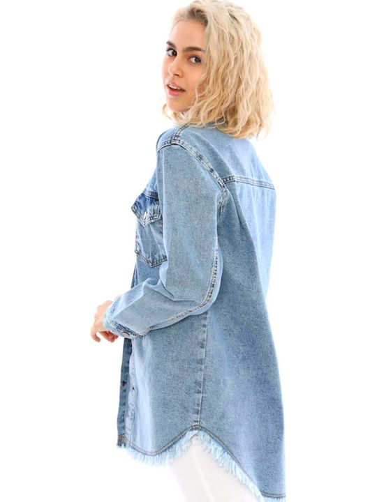 Lungă Jachetă de femei din denim Blue